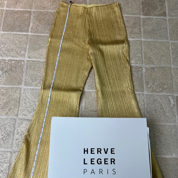 Gold lame stretch flare leggings Herve Leger. Size M - Picture 1 of 6